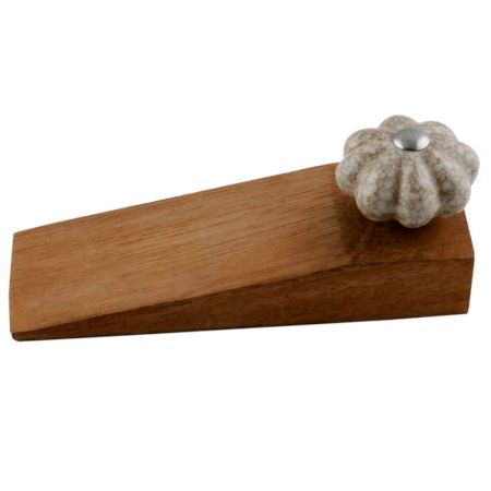 Cream Crackle Ceramic Melon Wooden Door Stopper